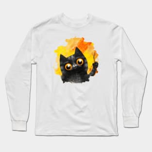 Cute black cat painter Long Sleeve T-Shirt